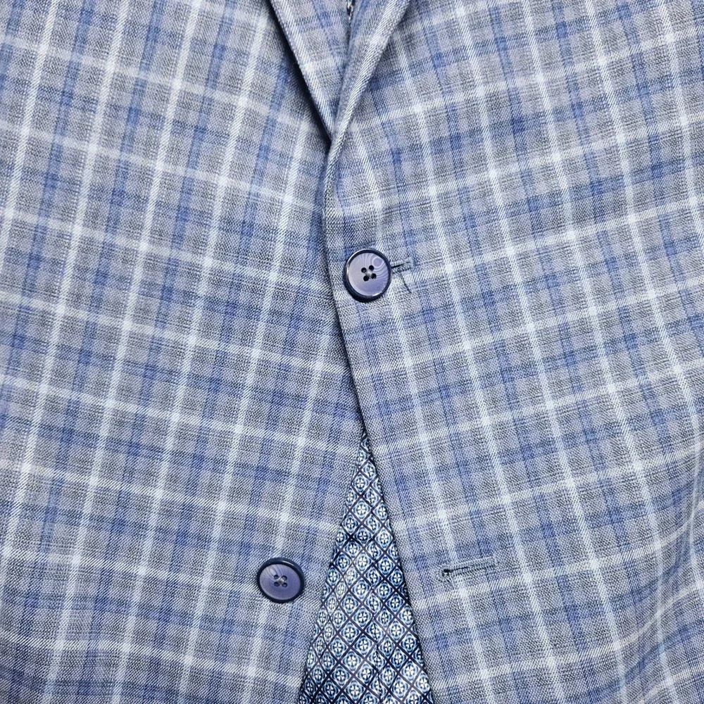 Oak Hill Sport Coat Mens 3XLT 54L/56L Blue Plaid Two Button Blazer Big and Tall